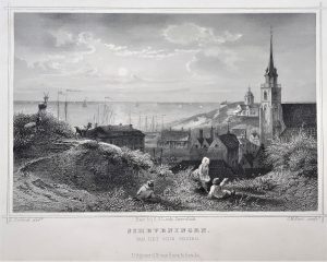 Schwarz-Weiß-Abbildung von Scheveningen 1858