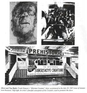 Zusammenstellung von Bildern, die den Original Minnesota-Iceman zeigen, die Sideshow-Bude und das Medieninteresse