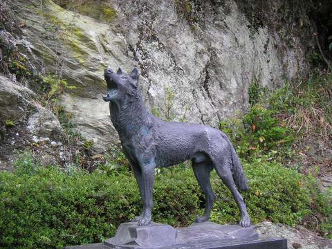 Der japanische Wolf als Statue